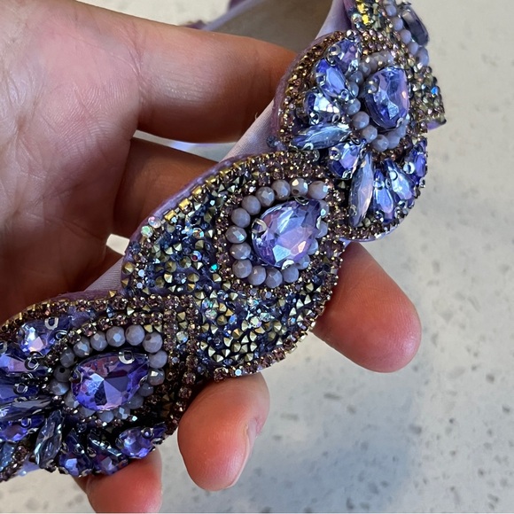 Lavender and gold rhinestones Embellished Headband - Picture 6 of 10